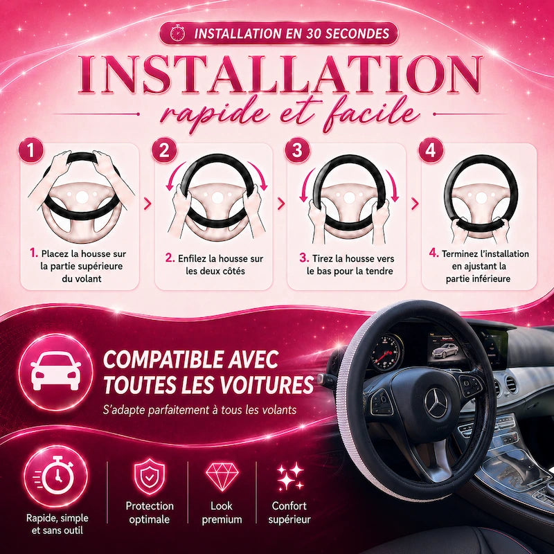 Cache volant royal cuir avec cristaux brillants – intérieur voiture élégant